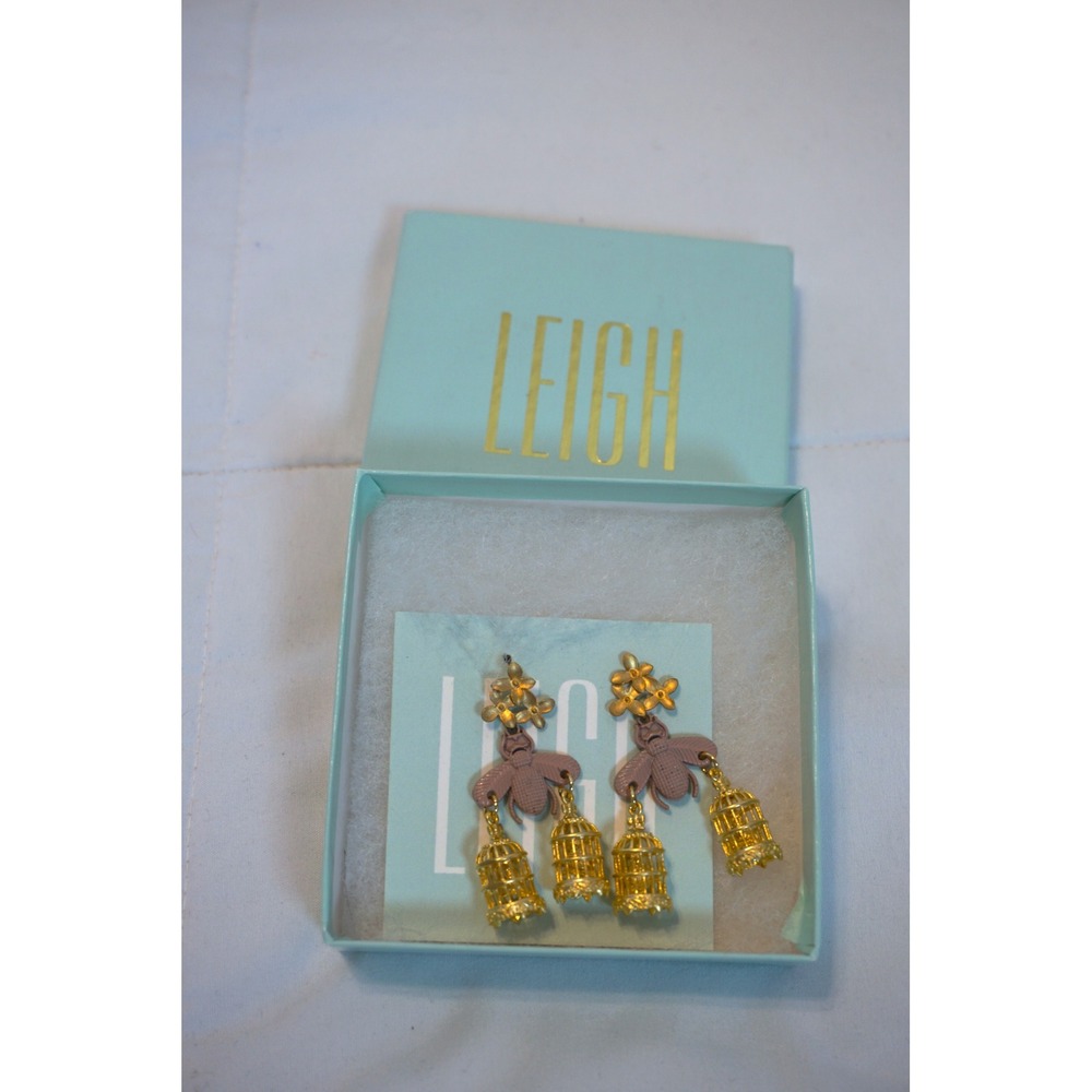 Leigh Bee Birdcage Floral Drop Earrings Gold Mauve AG2.A2000